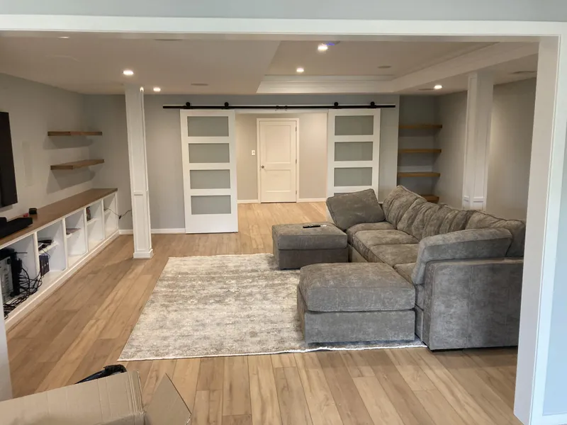 Basement remodeling with rec room and entertainment space